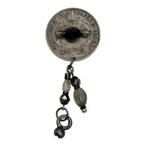 Vintage 1941 British West Africa Coin Brooch Pin Star of David Beaded Dangle